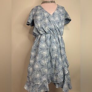 J. Crew Blue and White floral Patterned faux wrap style Dress size large